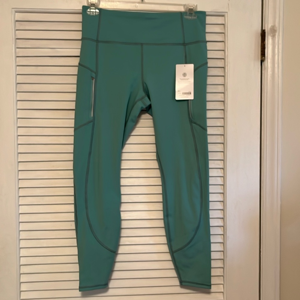 Athleta Rainier Tight size large green fleece lined NWT